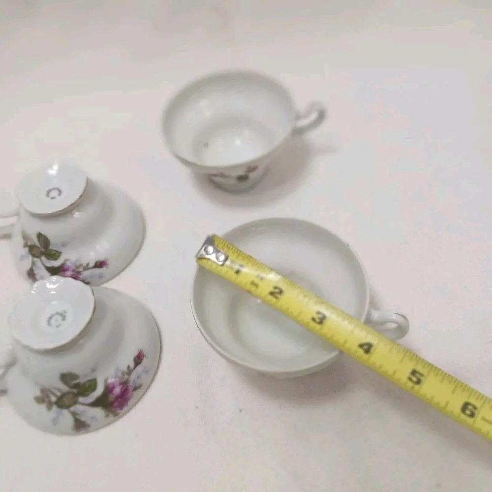 Japan Moss Rose 4 Tea Cup SET with Saucers Made In Handpainted Porcelain VINTAGE